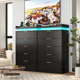 knoworld Tall Dresser for Bedroom, Black Dresser with LED Lights, Wood 5 Drawer Chest with Power Outlet, Modern Chest of Drawers for Bedroom, Living Room, Entryway, Hallway knoworld