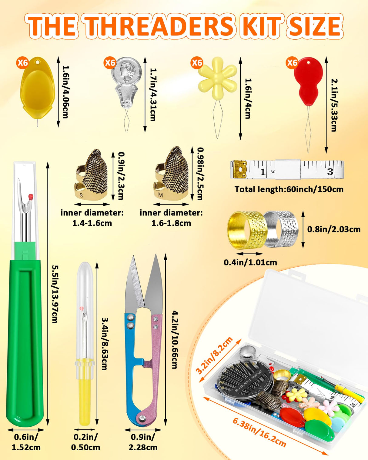 FIVEIZERO Needle Threaders Kit, 24 PCS Needle Threader for Hand Sewing, Needles Threader for Swing & Embroidery Floss with Embroidery Needles, Seam Ripper, Thread Snips, Thimble and Measuring Tape FIVEIZERO