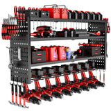 Power Tool Organizer Wall Mount, 4 Layer Heavy Duty Garage organizer Loads 280lbs, Tool Organizers with 8 Drill Hanger, Battery Tools Holder Garage Storage Organization for Workbench, Pegboard, Shed 1R2P3I