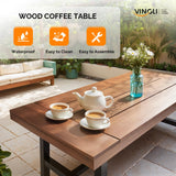 VINGLI Outdoor Wooden Coffee Table, Metal Frame Heavy Duty Patio Coffee Table for Outside, All Weather Solid Wood Low Outdoor Table for Balcony Porch and Deck, Rectangle VINGLI