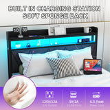 VERFARM Full Bed Frame with LED Lights Storage Upholstered Headboard and Charging Station, Metal Platform Double Bed Frame Full Size with 2-Tier Storage Shelves, No Box Spring Needed, Easy Assembly VERFARM