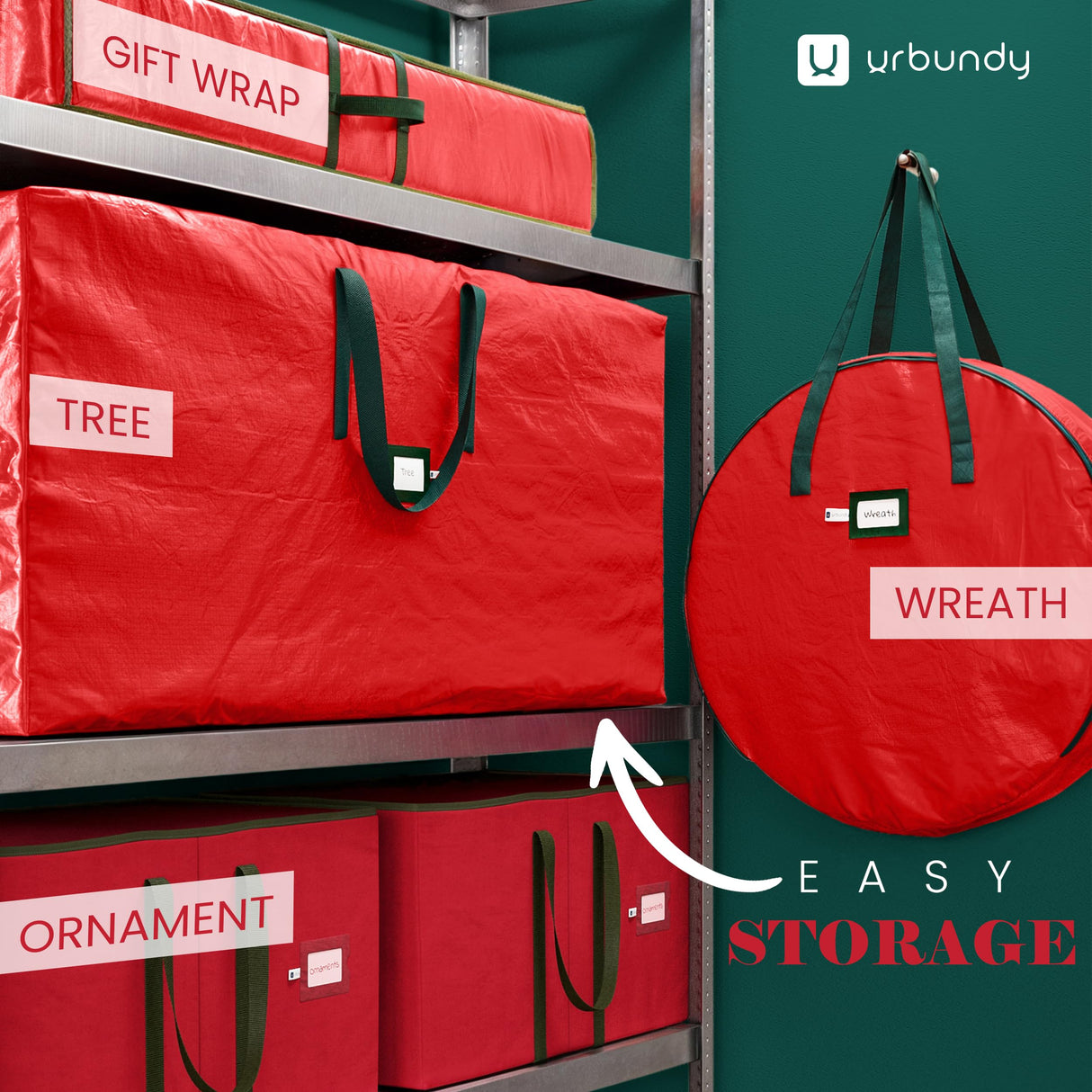 Heavy Duty Christmas Tree Storage Bag 9 Ft - Christmas Tree Bag Red - Tree Bags For Storage - Xmas Tree Storage Bag Holds 9 Ft Christmas Tree Bag For All Year Round Christmas Storage URBUNDY