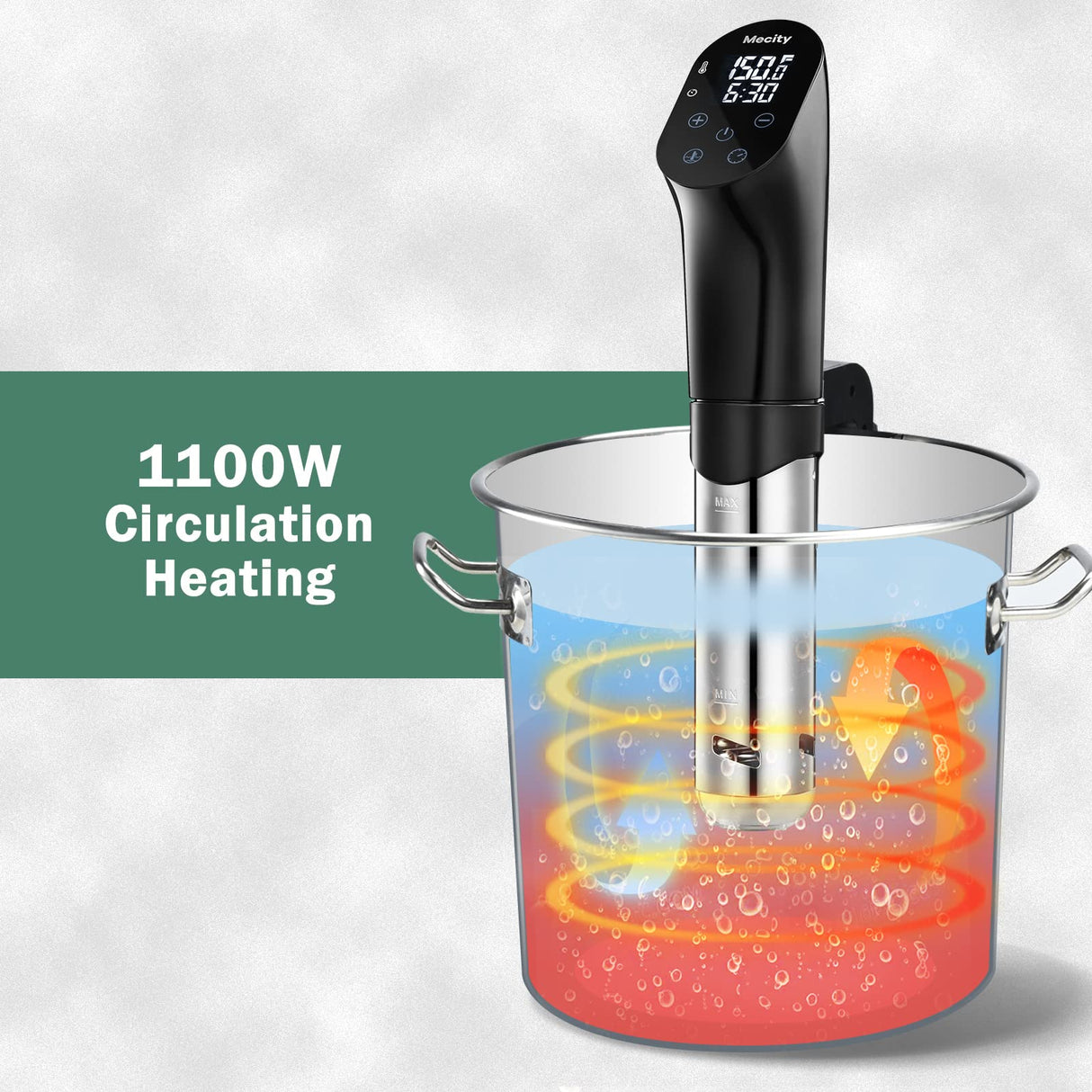 Mecity Sous Vide Precision Cooker Machine 1100W Water Bath Cooking Steak Vegetable Meat Fish 0.5 Degrees Accuracy Immersion Circulator with Recipes Mecity