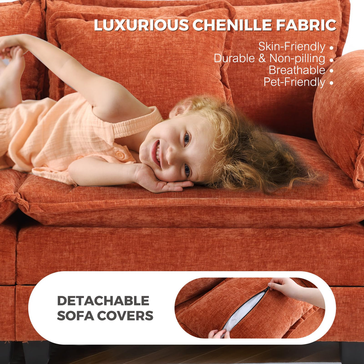 ELUCHANG Oversized 113" Modular Sectional Sofa, Comfy Cloud Couch, L Shaped Deep Seat Sofa Couches for Living Room, 4-Seater Modern Sofa with Movable Ottoman, DIY Combination - Chenille Terracotta ELUCHANG