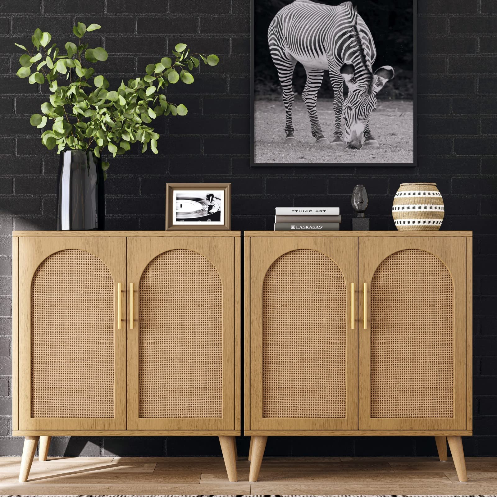 Rovaurx Rattan Storage Cabinet with Doors, Accent Bathroom Floor Cabinet, Modern Sideboard Buffet Cabinet for Living Room, Entryway, Dining Room and Kitchen, Natural BMGZ108M - WoodArtSupply