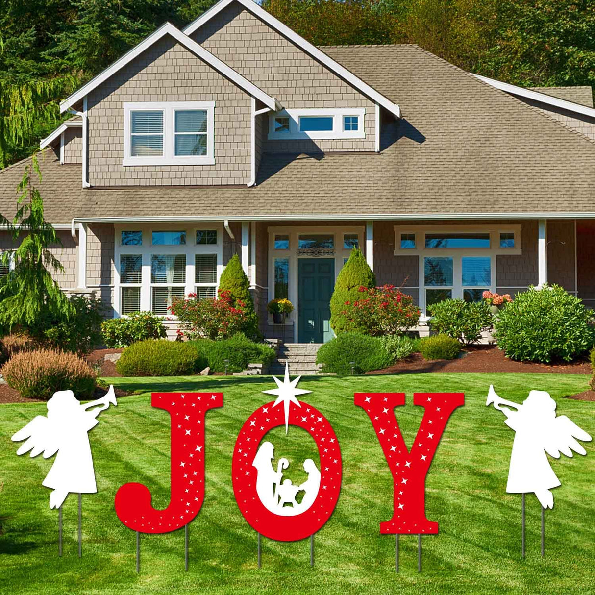 Outdoor Christmas Decorations -Joy Nativity Sets for Christmas Outdoor Xmas Nativity Lawn Religious Scenes Yard Decor with Stake for Home Lawn Pathway Walkway, Red, White mishunyus