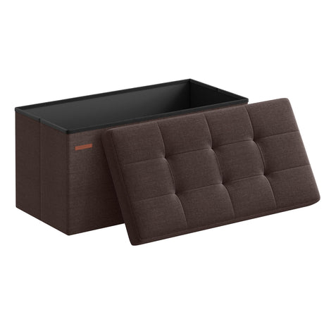 SONGMICS Mazie Collection - 30 Inches Folding Storage Ottoman Bench, Ottoman Foot Rest, End of Bed Bench, Storage Chest, Load 660 lb, for Living Room, Bedroom, Entryway, Brown ULSF047K02 SONGMICS
