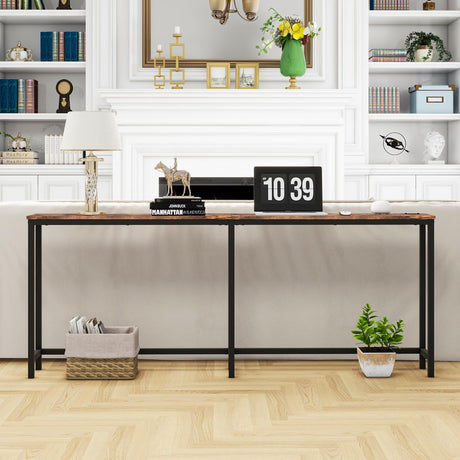 HOMERECOMMEND 70.8 Inch Console Table with USB Ports, Sofa Table with Charging Station, Narrow Entryway Table, Skinny Hallway Table,Rustic Brown HOMERECOMMEND