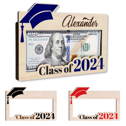 Graduation Money Holder 2024 Personalized, Graduation Gifts Money Holder w/Name and Message - 12 Graduation Cap Colors, Money Holder for Cash Gifts Graduation, Class of 2024 Graduation Gifts - WoodArtSupply