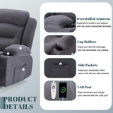 Reedvales Oversized Recliner Sofa with Heat and Massage, Big Large 3-Seater RV Recliner Couch Sofa for Living Room, Wall-Hugger Reclining Sofa with Cup Holders and USB Port (Fabric, Grey) Reedvales