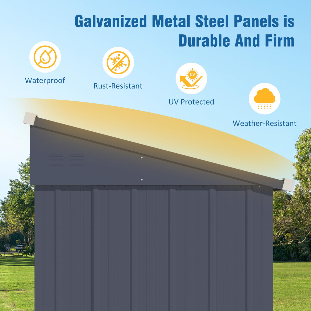 MUPATER 4×10 FT Storage Shed for Outdoor,Lean-to Shed Kit with Thickened Galvanized Steel, Metal Tools Shed with Lockable Door and Air Vents for Patio Garden, Grey MUPATER