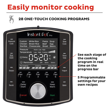 Instant Pot Pro (8 QT) 10-in-1 Pressure Cooker, Slow Cooker, Rice/Grain Cooker, Steamer, Sauté, Sous Vide, Yogurt Maker, Sterilizer, and Warmer, Includes App With Over 800 Recipes, Black Instant Pot