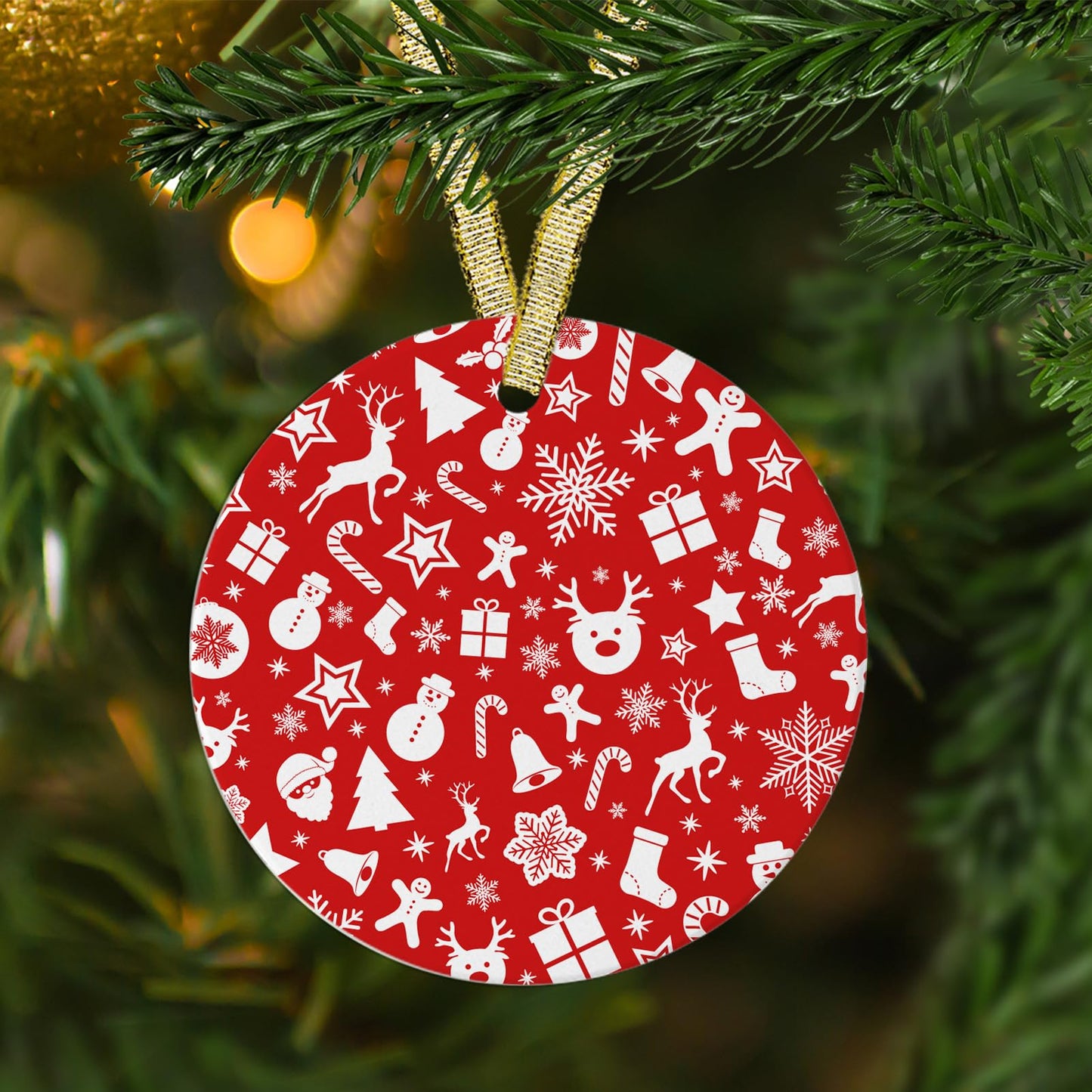 12PCS Sublimation Ceramic Ornaments - Sublimation Ornament Blanks Bulk with Christmas Ribbons - Ceramic Discs Ornament for Heat Press - Double-Sided Printing - Xmas Tree Decorate Crafts Gift