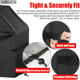Grill Cover, 58 inch BBQ Gas Grill Cover for Outdoor Grill, Waterproof, Anti-UV, Rip-Proof, Fade Resistant Material, Barbecue Cover with Hook-and-Loop Straps & Adjustable Hem Drawstring, Black VIBOOS