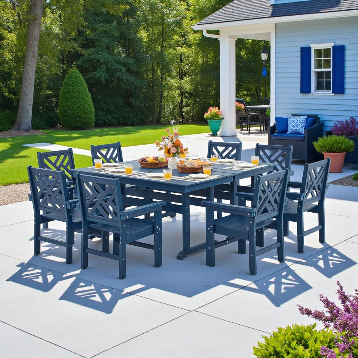AXMOLM 10 Piece HDPE Outdoor Dining Set for 8, Patio HDPE Furniture Set with 2 Table and Umbrella Hole, Outdoor Table and Chairs for Garden, Poolside, Backyard, Deck AXMOLM
