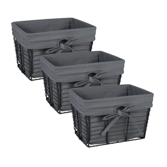 DII Farmhouse Chicken Wire Storage Baskets with Liner, Small, Vintage Grey, 9x7x6", 3 Piece - WoodArtSupply