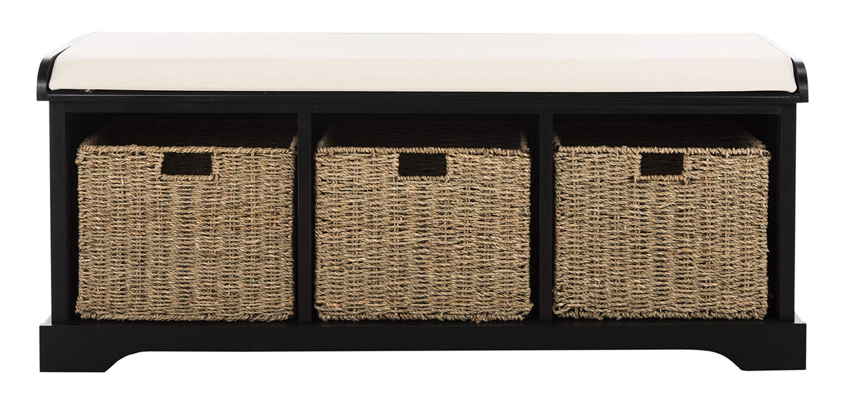 SAFAVIEH Black American Homes Collection Lonan Grey and White Wicker Storage Bench, 0 SAFAVIEH
