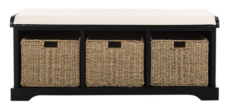 SAFAVIEH Black American Homes Collection Lonan Grey and White Wicker Storage Bench, 0 SAFAVIEH