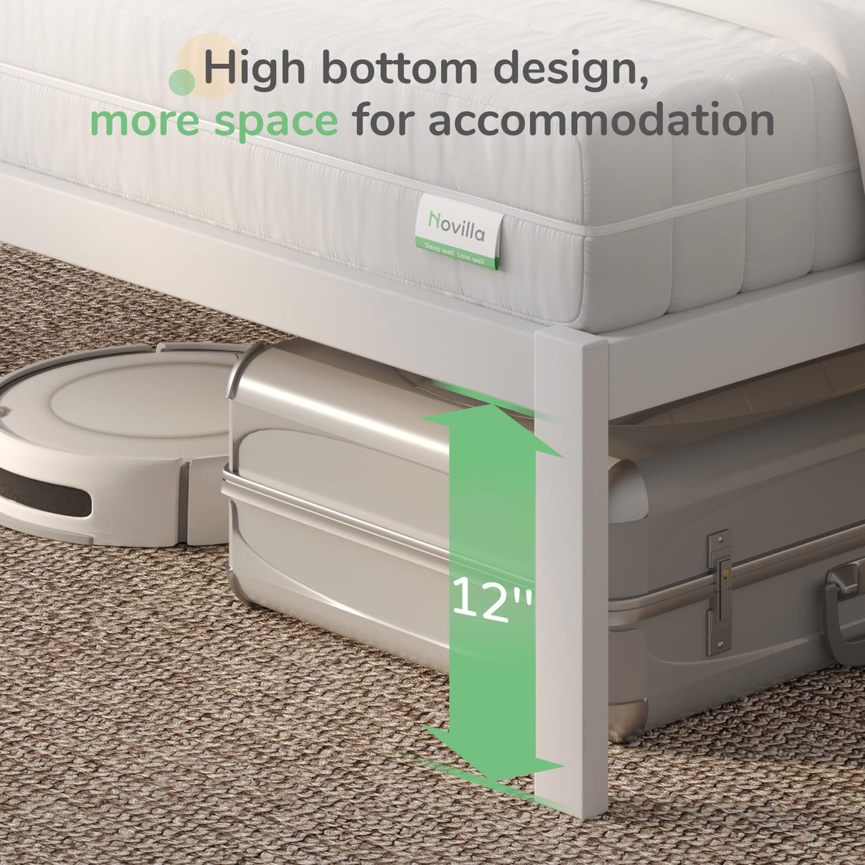 Novilla Queen Bed Frame with Headboard, Metal Platform Bed Frame, Heavy Duty, No Box Spring Needed, Wood Slat Support, Easy Assembly, White Novilla