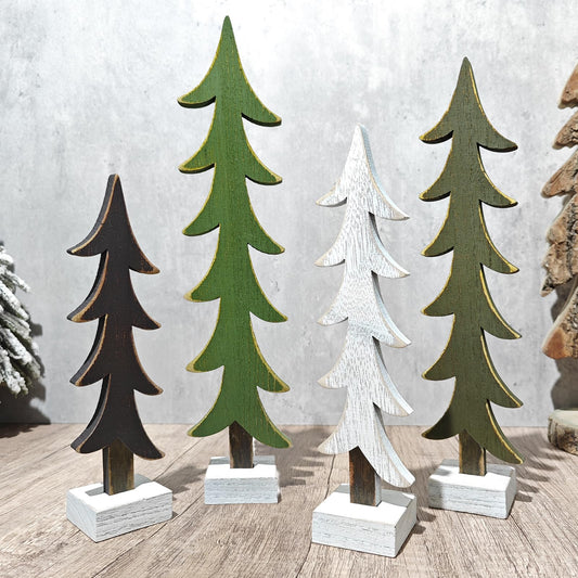 Treory Christmas Decorations Indoor, 3Pcs Rustic Wooden Christmas Trees Tabletop Decorations,Black, White, Natural Green Color Home Decor for Home Office Farmhouse Centerpieces Original