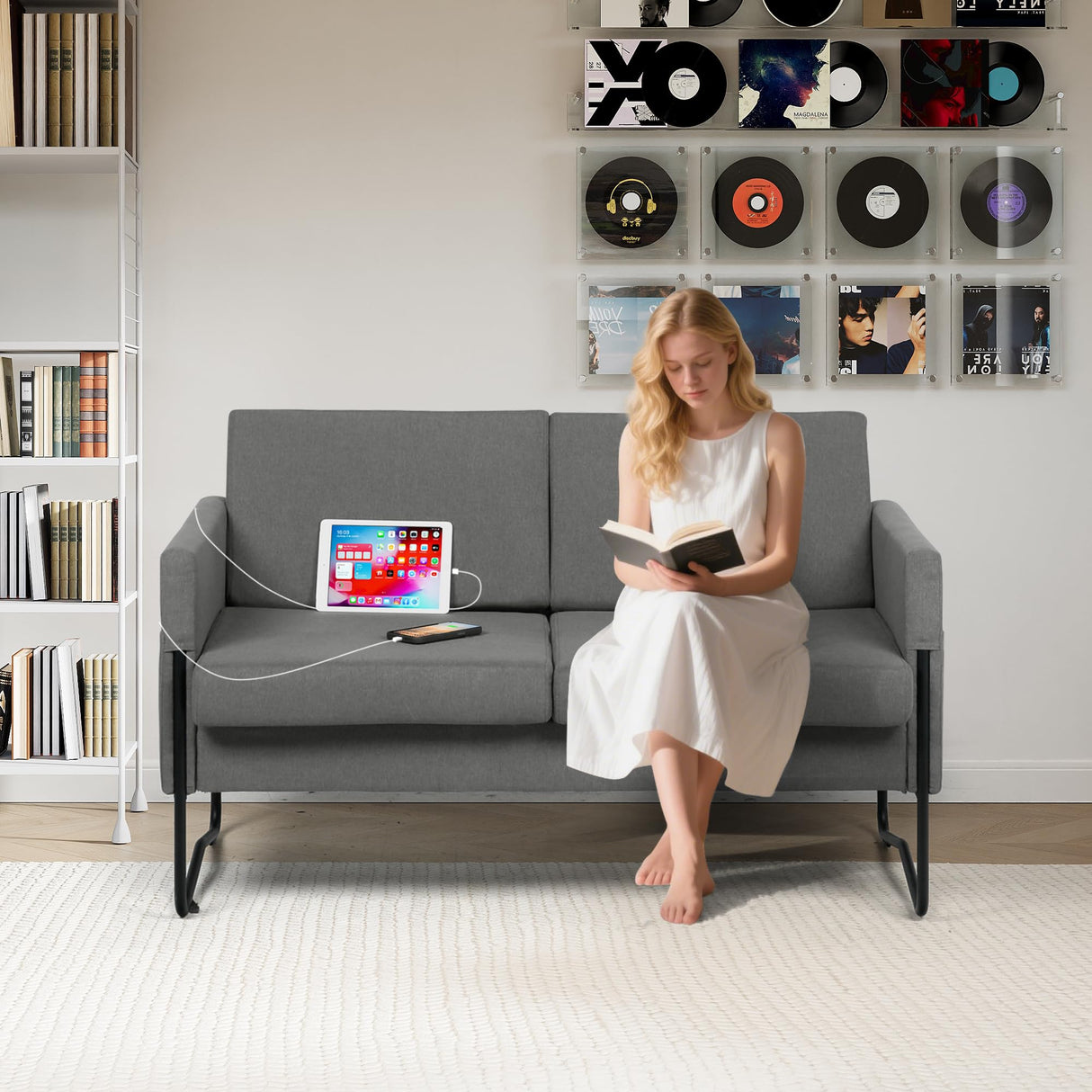 STHOUYN 51” Small Loveseat Sofa for Small Spaces, Comfy Grey Couch with 2 USB Ports, Modern 2 Person Sofa Loveseats for Living Room Bedroom, Mini Teen Office Couch (Dark Grey) STHOUYN