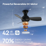 Consciot Ceiling Fan, 30 Inch Ceiling Fan With Lights Remote Control, Black Low Profile Modern Ceiling Fan, Flush Mount, Reversible Quiet DC Motor, 6 Speed, Dimmable, Kitchen Bedroom Patio Damp Rated Consciot