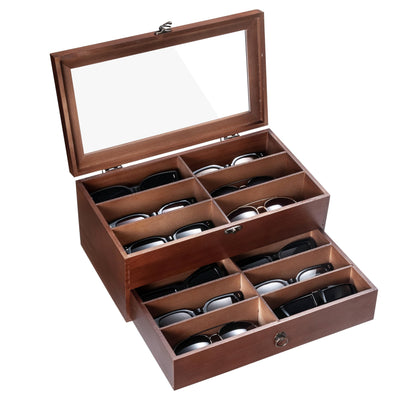 humberboat Sunglasses Storage Organizer, 12 Slots Wooden Lens Box Multiple Pairs Eyeglasses Case Sunglasses Case Holder Watches Jewelry Collection for Men Women Glasses