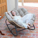 SWITTE Outdoor Rocking Chair, Patio Egg Rocking Chair, Indoor Papasan Chair, Rattan Wicker Lounge Chair, Modern Royal Chair for Bedroom, Living Room, Porch, Garden, Lawn-Beige SWITTE