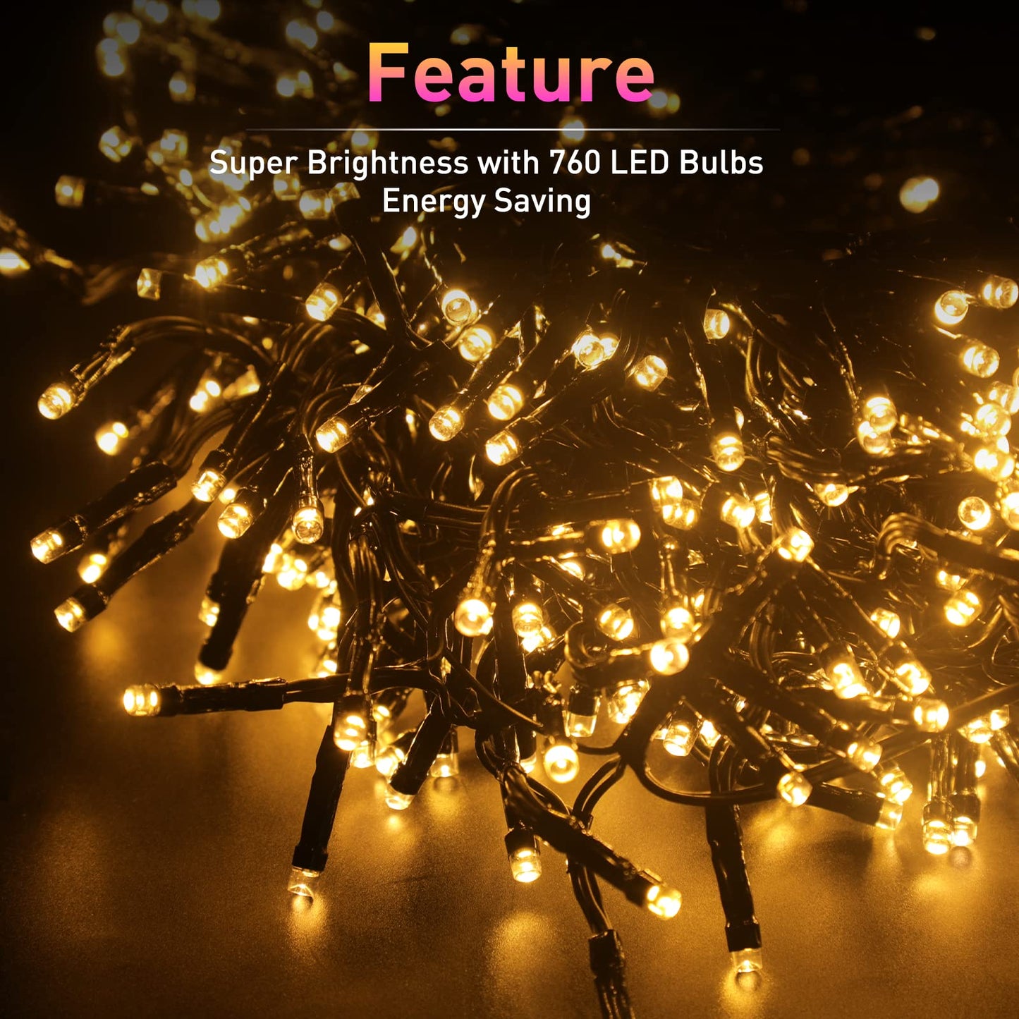 Quntis LED Christmas Cluster Lights, 760 LEDs 25FT Outdoor Waterproof Black Wire Christmas Firecrackers String Lights, 8 Modes Warm White Twinkle Fairy Lights Decor for Indoor Xmas Tree Wedding Party