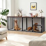 FKLUG Dog Crate Furniture for 2 Dogs, Corner Heavy Duty Double Dog Kennel Furniture with Divider, Indoor Wooden Dogs Crate Large Breed (Black) FKLUG