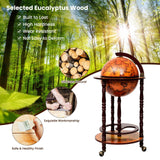 COSTWAY Globe Wine Bar Cabinet, Italian Replica Bar Cart with Wheels and Liquor Bottle Shelf, Solid Wood Wine Bar Stand for Home, Kitchen, Bar, Pub (Brown) COSTWAY