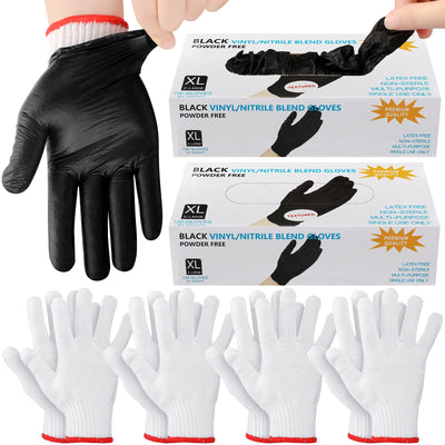200 Pcs Disposable BBQ Gloves Nitrile Gloves with 4 Pairs Cotton Liners Grilling Gloves for Barbecue Smoking Meat Cooking(X-Large,Black, White)