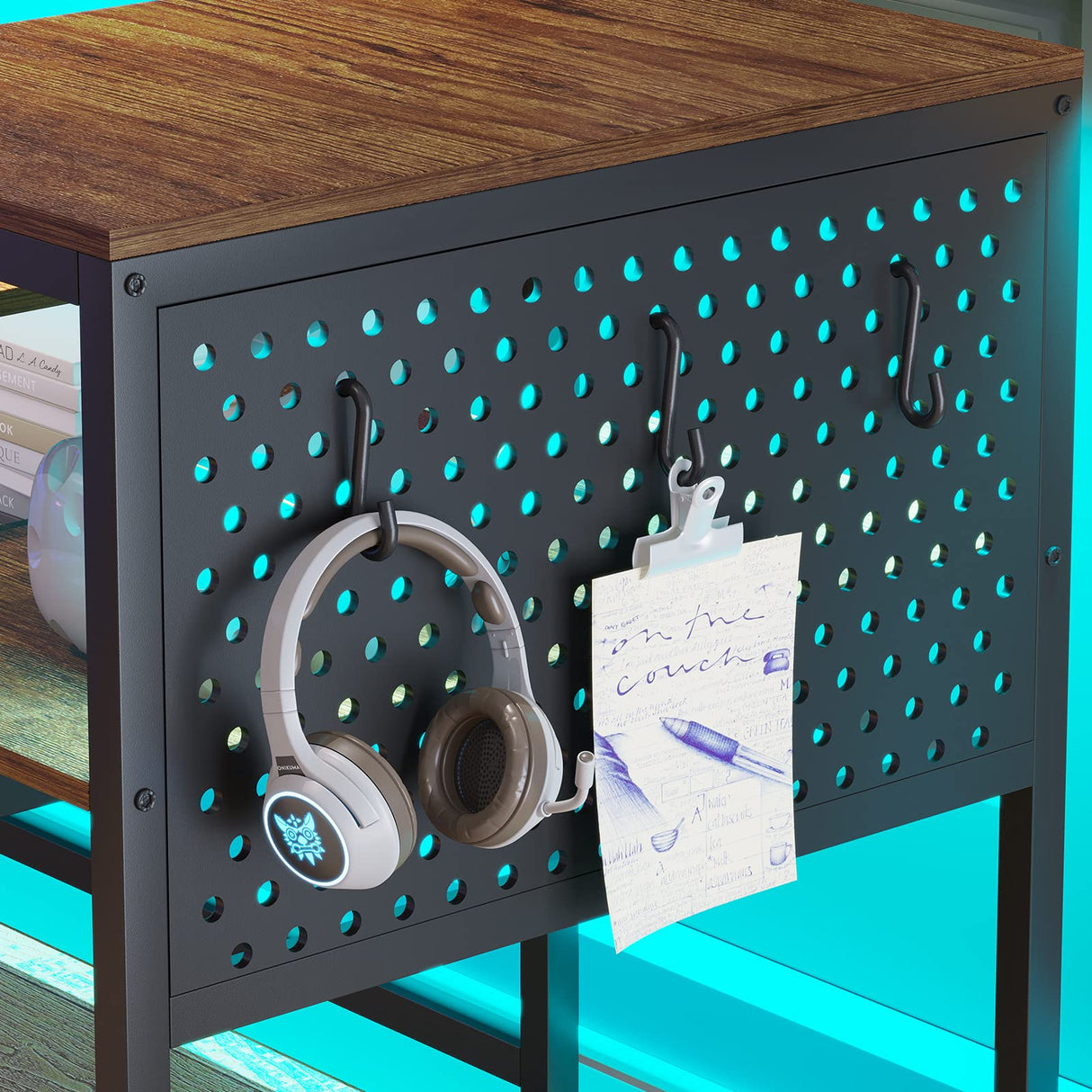 SEDETA Reversible L Shaped Computer Desk with Power Outlets, LED Strip, and Ample Storage in Rustic Brown SEDETA