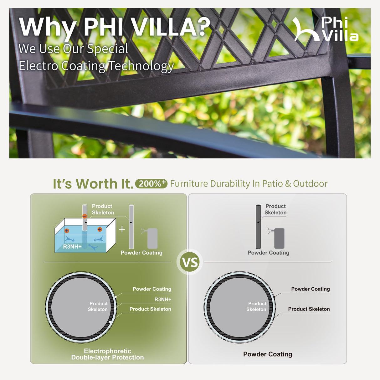 PHI VILLA 9-Piece Metal Patio Outdoor Table and Chairs Outdoor Dining Set - Large Square Patio Table and 8 Backyard Garden Chairs, Black PHI VILLA