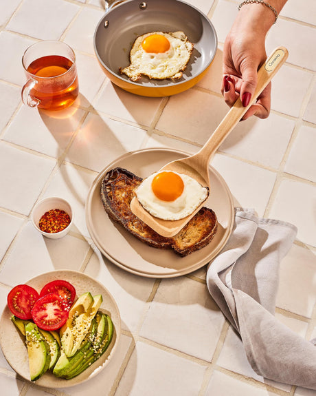 Caraway Wooden Utensil Set - 5 Piece Cooking Utensil Set - Spoon, Server, Scraper, Spatula, & Tongs - Made From FSC-Certified Birch Wood - No Microplastics Caraway