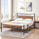 VECELO Full Size Platform Bed Frame with Wood Headboard/Mattress Foundation/Premium Steel Slats Support/No Box Spring Needed,Brown(Crown) VECELO