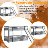 OYUMOENTS Twin Over Twin Bunk Bed with Slide, Low Bunk Bed Frame with Detachable Rails, Convertible Kids Bed with Slide and Ladder for Kids Boys Girls, Gray OYUMOENTS