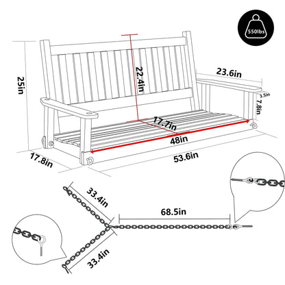 MUPATER Outdoor Patio Hanging Wooden Porch Swing 4FT with Chains, 2-Person Heavy Duty Swing Bench for Garden and Backyard, Rustic - WoodArtSupply