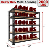 BuxWellBang 5 Tier Garage Storage Shelves - 40" W x 18" D x 72" H Heavy Duty Adjustable Shelving Unit, Metal Organizer Utility Rack for Basement, Pantry, Kitchen, Black BuxWellBang