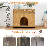 Yilucess Litter Box Enclosure Furniture Hidden with Cat Scratch Pad,Handwoven Rattan Cat House with Large Space,Suitable for Living Room,Bedroom,Corner (Grass Yellow) Yilucess