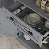 HOMCOM 72" Kitchen Pantry Storage Cabinet, Traditional Freestanding Cupboard with 4 Doors and 2 Adjustable Shelves, Large Central Drawer, X-Frame, Gray HOMCOM