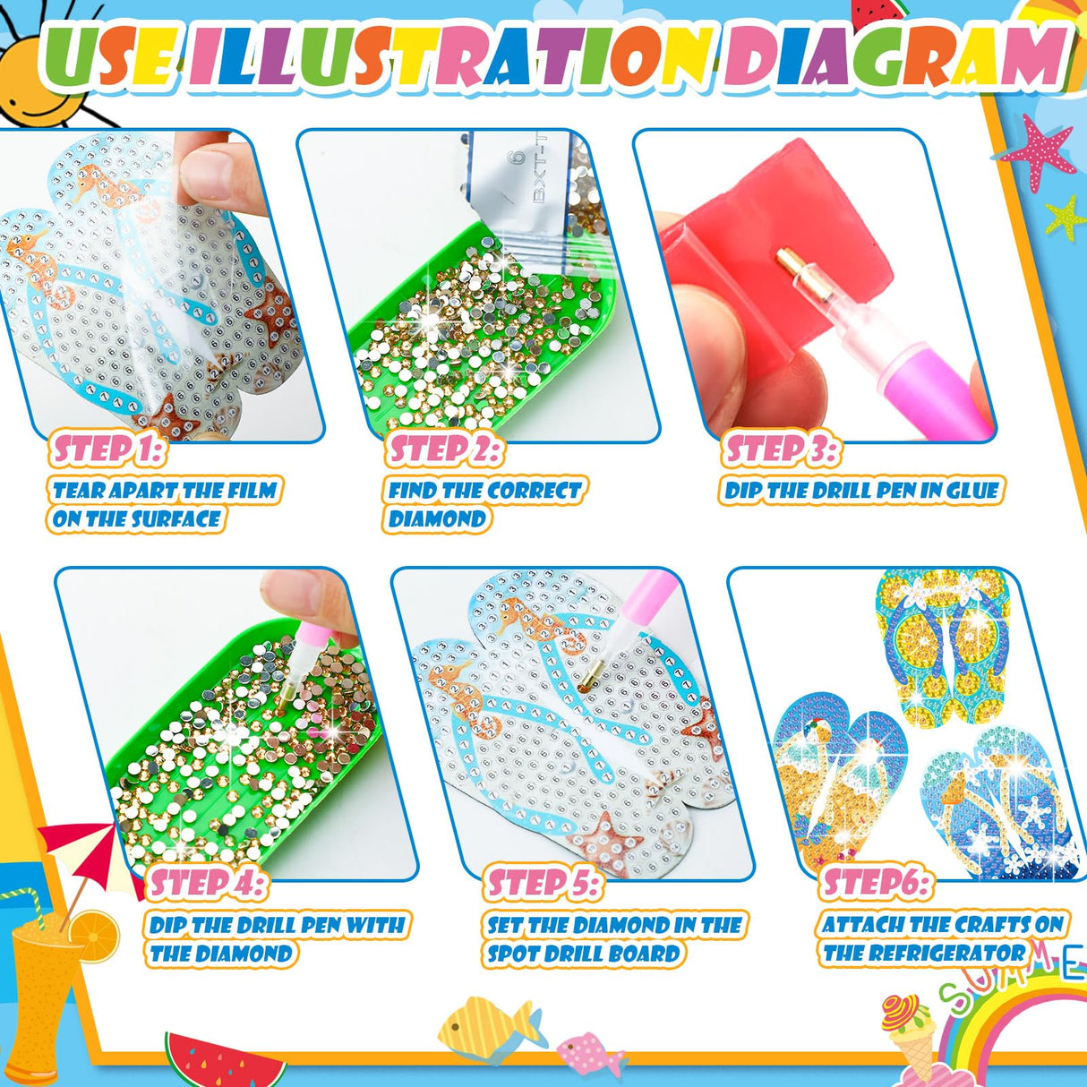 Tellegloww 24 Pcs Summer Refrigerator Diamond Painting Magnets Sea Beach Kits Tropical Hawaiian Art Refrigerator Magnets Diamond Painting Magnet Stickers Tellegloww