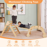 SHWWQUE Pikler Triangle Set Montessori Climbing Toys for Toddlers Pikler-3 Piece Indoor Playground 3 in 1 Foldable Baby Climbing Gym Jungle Gym for Kids Ages 1-6 Natural SHWWQUE