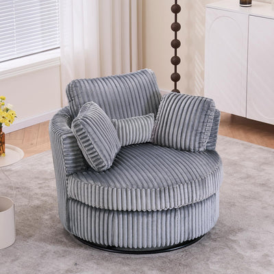 YABTOP Oversized Swivel Accent Barrel Chair with Pillows,Modern Round Plush Cuddler Reading Chair Comfy for Bedroom Living Room,Corduroy Gray
