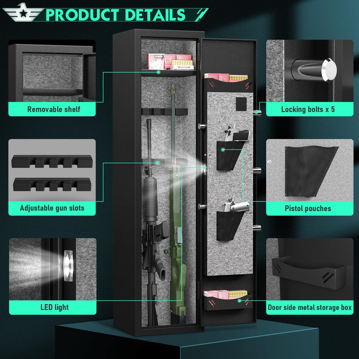 RIFLEWELL [2024 NEW] 2-3 Rifle Gun Safe, Digital Keypad Large Long Gun Safe for Home Rifle and Shotguns, Quick Access Gun Cabinets with LED Light, Gun Safe with Adjustable Gun Rack and Removable Shelf Riflewell