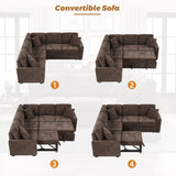 Merax Sofa Bed Sleeper Couch L Shaped Sofa with Pillows and USB Ports, L-Shape Sectional Couch with Comfortable Backrest and Power Sockets for Living Room and Small Apartment (Brown) Merax