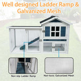RUNSHED Rabbit Hutch 2-Story Bunny Cage Small Animal House for Indoor Outdoor Wooden Rabbit Cage with No Leak Tray Waterproof Roof (56.8" L x 22.5" W x 34.7" H, Grey Blue&White) RUNSHED
