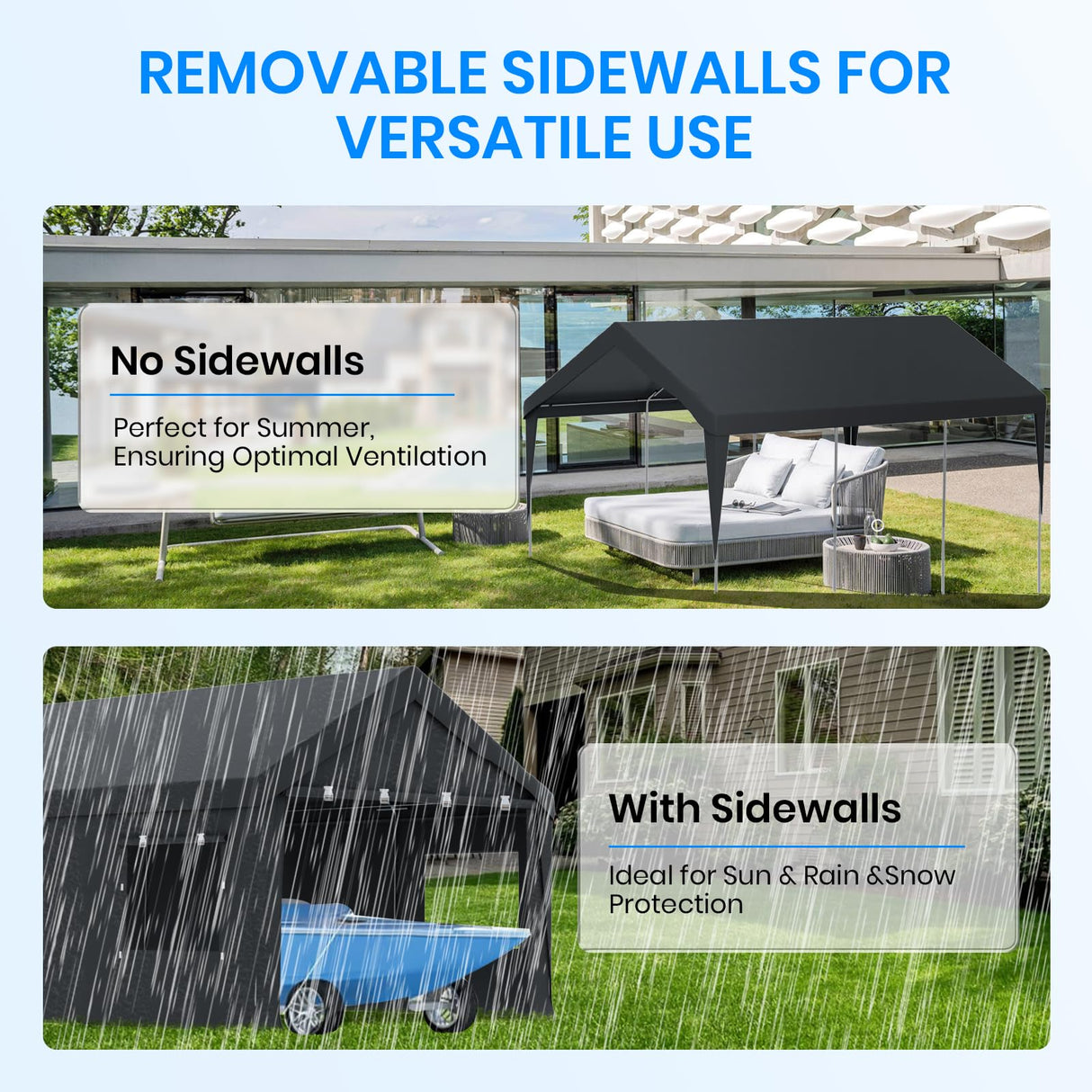 Carport 12x20 Heavy Duty Portable Garage,Carport Canopy with Roll-Up Windows & Doors,Portable Garage and Shelter with Removable Sidewalls,Car Tent Garage with All-Season Tarp for Truck Boat Tractor BUPPLEE