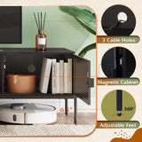 WLIVE Modern TV Stand for 65 Inch TV, Mid Century Entainment Center with Storage, TV Console with Open Shelf and 2 Cabinets for Bedroom and Living Room, TV Cabinet with Metal Legs, Black WLIVE