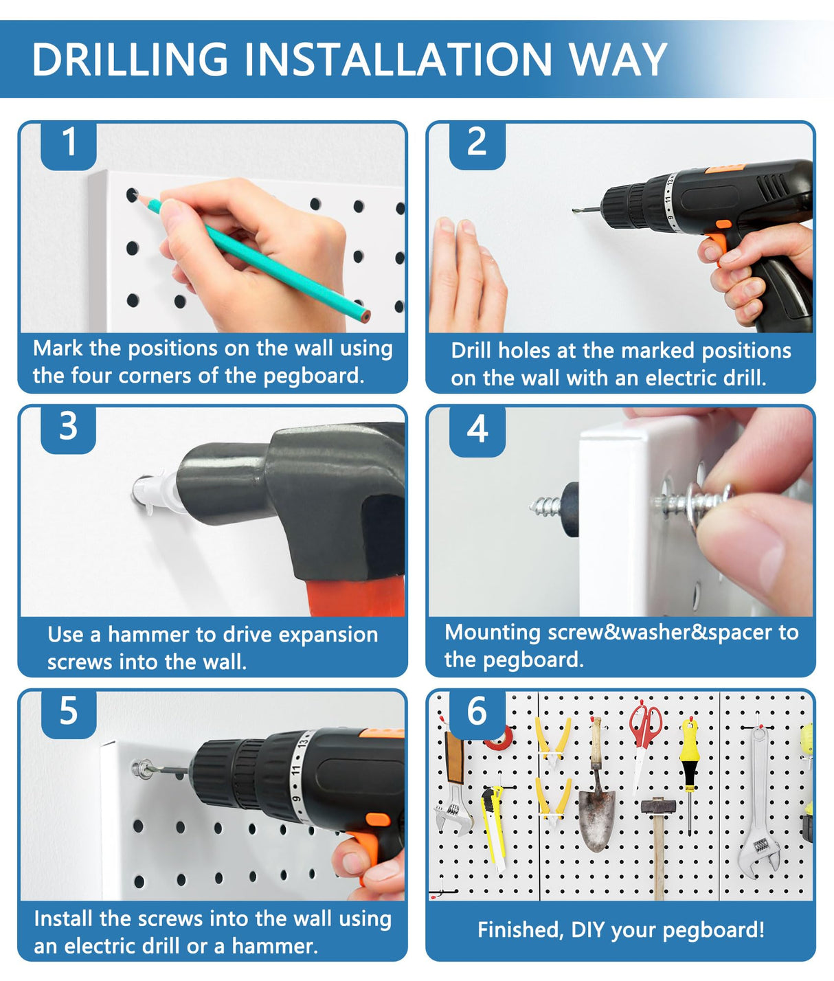COLCUT Pegboard Organization System for Wall, 3 Pack Metal Pegboard (12x24 Inch) with 58 Hooks, Perfect for Home Office, Kitchen, Craft Room, Living Area and Indoor Porch,White COLCUT